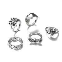 New Retro Creative Peach Heart Hollow Butterfly Alloy Joint Ring Five-piece Set main image 6