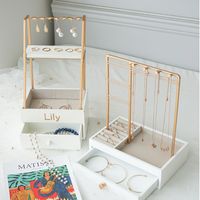 New White Solid Wood Base With Drawer Earrings Necklace Display Stand Home Detachable Jewelry Storage Rack main image 1