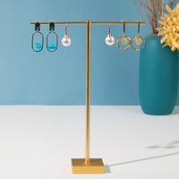 Square Base Metal Jewelry Stand T Shape Gold Earring Display Stand Counter Jewelry Display Stand Desk Jewelry Stand main image 5