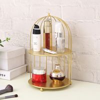 Iron Birdcage Rack Desktop Cosmetic Storage Rack Golden Double-layer Rack main image 1