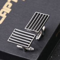 Cross-border New European And American Fashion Personality Men&#39;s French Business Shirt Black Striped Tie Clip Cufflinks Accessories main image 3