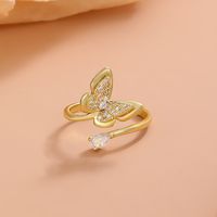 Retro Heart Open Ring Female Fashion Geometric Butterfly Copper Ring main image 6