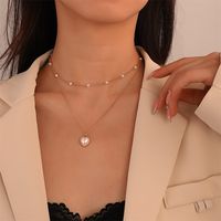 Retro Stacked Double-layer Pearl Heart Pendant Alloy Clavicle Chain main image 1