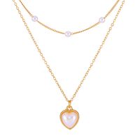 Retro Stacked Double-layer Pearl Heart Pendant Alloy Clavicle Chain main image 6