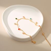 Creative Copper 18k Gold-plated Color Zircon Pendant Handmade Chain Anklet main image 2