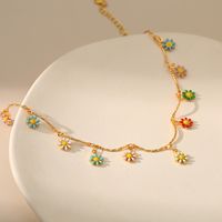 New Copper 18k Gold-plated Hand-painted Dripping Oil Color Daisy Anklet Leg Chain main image 4