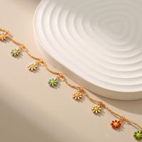 New Copper 18k Gold-plated Hand-painted Dripping Oil Color Daisy Anklet Leg Chain main image 5