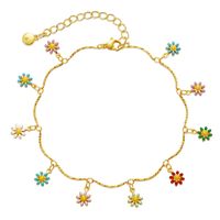 New Copper 18k Gold-plated Hand-painted Dripping Oil Color Daisy Anklet Leg Chain main image 6