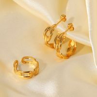 18k Gold Stainless Steel Coffee Bean Buckle Chain C-type Earrings Open Ring main image 3