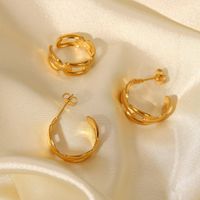 18k Gold Stainless Steel Coffee Bean Buckle Chain C-type Earrings Open Ring main image 5