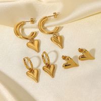 New Fashion 14k Gold Plated Stainless Steel Heart Pendant Earrings Women's Jewelry main image 2