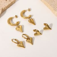 New Fashion 14k Gold Plated Stainless Steel Heart Pendant Earrings Women's Jewelry main image 4