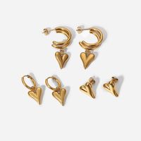 New Fashion 14k Gold Plated Stainless Steel Heart Pendant Earrings Women's Jewelry main image 6