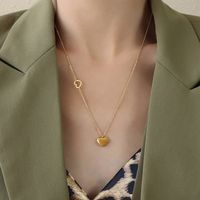 Collar Con Colgante De Corazón Doble De Acero Inoxidable Chapado En Oro De 18 Quilates A La Moda main image 4