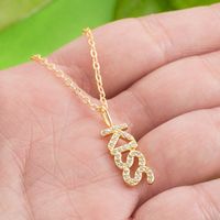 Fashion Letter Copper Inlaid Zircon Real Gold Electroplating Necklace Mother's Day Gift main image 2