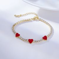 Nueva Pulsera Chapada En Oro Con Corazón De Aceite De Goteo De Circonitas Bohemias sku image 1