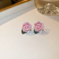Fashion Sweet Acrylic Rose Flower Earrings sku image 1