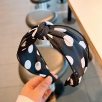 Fashion New Cream Big Polka Dot Organza Kink Wide Big Knot Headband Jewelry sku image 1