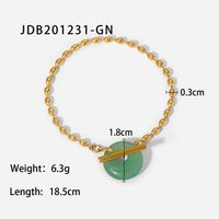 Retro 18k Gold-plated Oval Bead Chain Natural Stone Stainless Steel Bracelet sku image 1
