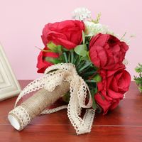 Mode Simple Mariée Mariage Mains Rouges Tenant Des Fleurs Simulation Fleur De Soie main image 5
