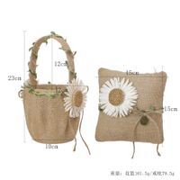 Western Wedding Set Simulated Sunflower Burlap Satin Ring Pillow Flower Basket main image 6