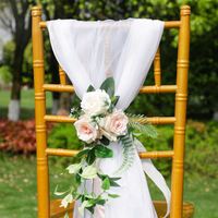 Wedding Long Tail Chair Cover Chair Back Flower White Simulation Rose Decoration main image 3