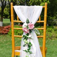 Wedding Long Tail Chair Cover Chair Back Flower White Simulation Rose Decoration main image 4