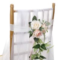 Wedding Long Tail Chair Cover Chair Back Flower White Simulation Rose Decoration main image 6