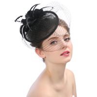 Spring And Summer Feather Bridal Wedding Mesh Linen Hat main image 1