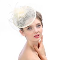 Spring And Summer Feather Bridal Wedding Mesh Linen Hat main image 3