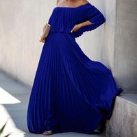 Chiffon Pleated One-word Shoulder Moppling Solid Color Dress main image 4