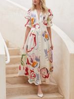 2022 Autumn Independent Station  Women&#39;s Clothing Europe And America New Slim Fit Chiffon Print Long Skirt Beach Dress main image 3