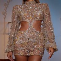 Spring And Summer New Sexy Mesh Sequins Round Neck Party Dress Hip Skirt main image 4