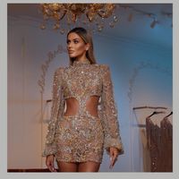 Spring And Summer New Sexy Mesh Sequins Round Neck Party Dress Hip Skirt main image 5