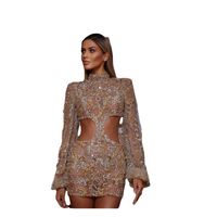 Spring And Summer New Sexy Mesh Sequins Round Neck Party Dress Hip Skirt main image 6