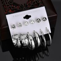 Fashion Pearl 6 Pairs Rhinestone Suits Large Circle Earrings Small Jewelry main image 5