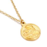 Retro Style Stainless Steel Round Pendant Mother's Day Necklace sku image 2