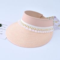 Sombrero De Paja Superior Vacío De Sol De Verano Femenino De Encaje De Perlas De Moda sku image 1