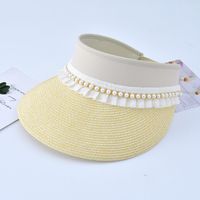Sombrero De Paja Superior Vacío De Sol De Verano Femenino De Encaje De Perlas De Moda sku image 5