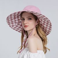 Summer Sun Protection Empty Top Lattice Fisherman Face-covering Big-brimmed Hat sku image 3