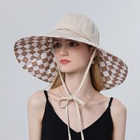 Summer Sun Protection Empty Top Lattice Fisherman Face-covering Big-brimmed Hat sku image 4