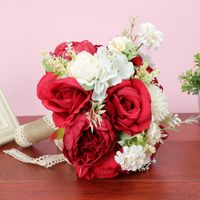 Fashion Simple Bridal Wedding Red Hands Holding Flowers Simulation Silk Flower sku image 1