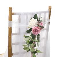 Wedding Long Tail Chair Cover Chair Back Flower White Simulation Rose Decoration sku image 1