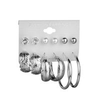 Fashion Pearl 6 Pairs Rhinestone Suits Large Circle Earrings Small Jewelry sku image 1