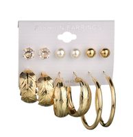 Fashion Pearl 6 Pairs Rhinestone Suits Large Circle Earrings Small Jewelry sku image 2
