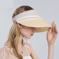 Mode Perle Dentelle Femme Été Soleil Vide Haut Chapeau De Paille main image 3