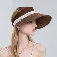 Sombrero De Paja Superior Vacío De Sol De Verano Femenino De Encaje De Perlas De Moda main image 4