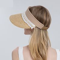 Fashion Pearl Lace Female Summer Sun Empty Top Straw Hat main image 5