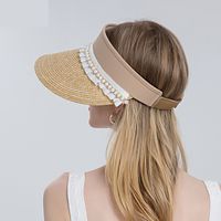 Sombrero De Paja Superior Vacío De Sol De Verano Femenino De Encaje De Perlas De Moda main image 5