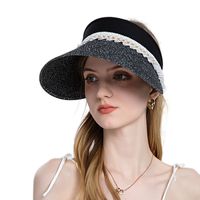 Sombrero De Paja Superior Vacío De Sol De Verano Femenino De Encaje De Perlas De Moda main image 6